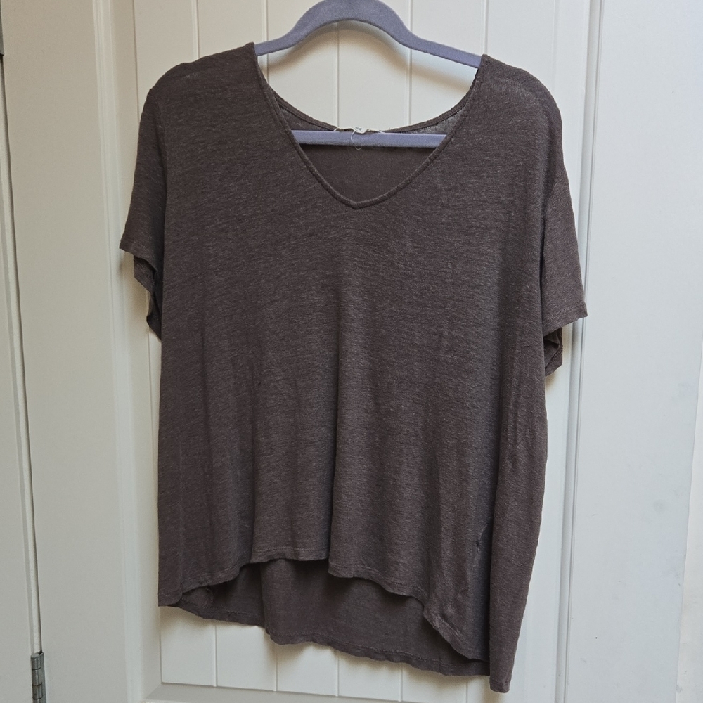 H&M Relaxed V-Neck Short Sleeve Top - Brown - Picture 1 of 5